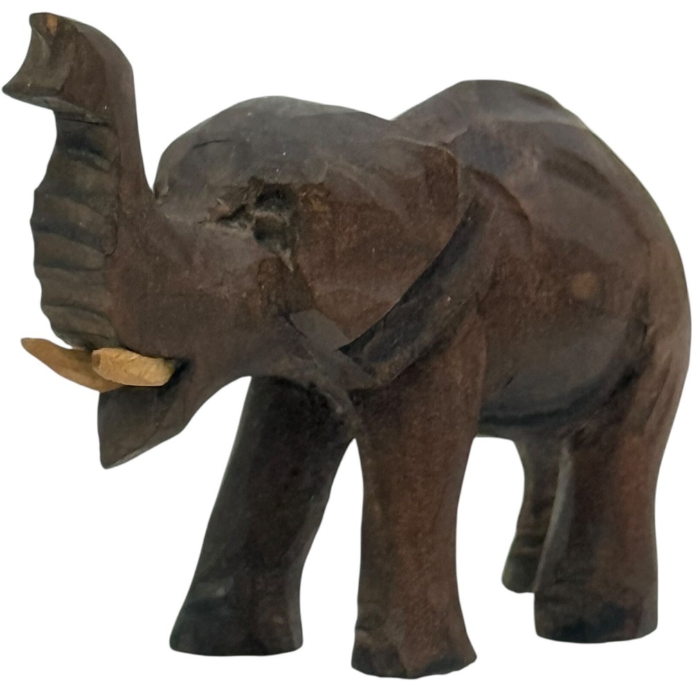 Unbranded Hand Carved Wood Elephant Figurine Trunk Up Good Luck Decor Vintage